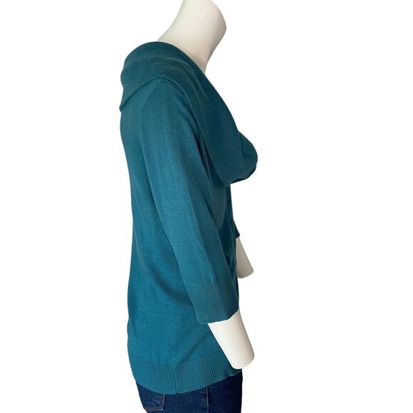 SOFT SURROUNDINGS Cardigan Sweater Small Teal Blue Off Shoulder Cowl Neck - Picture 8 of 12
